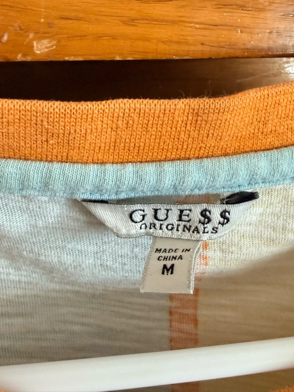 Guess Striped Short-Sleeve Tee in Orange, Light Blue & Cream - Picture 2 of 11